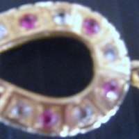 Pretty Victorian 18ct ygold Horseshoe PENDANT set with rubies & white sapphires - Sold for $220 - 2009