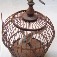 Vintage RETRO battery operated Musical BIRD in wooden Cage, 23cm H - Sold for $354 - 2009