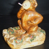 Novelty Plasterware smoking MONKEY ASHTRAY, Made in England, reg no to back - Sold for $55 - 2009