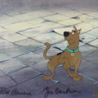 Framed SCOOBY DOO Hand painted Production Cell, signed Bill Hanna & Joe Barbera 22 x 30 cm - Sold for $122 - 2009