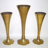Set of 3 large heavy Trumpet Shape Brass Vases, (2 x 45cm high, 1 x 55cm high) - Sold for $122 - 2009