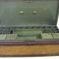 Large Victorian tin Cash Box - enamel with detachable tray with storage boxes, 47cm L - Sold for $122 - 2009