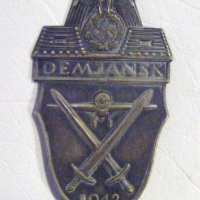 Original German WW2 Demjansk shield badge c1942 - Sold for $110 - 2009