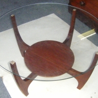 Retro DANISH round glass top TEAK coffee table - Sold for $67 - 2009