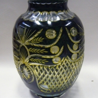 Large and Impressive Green Flash Cut Glass GLASS VASE, H395cm - Sold for $268 - 2009