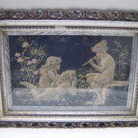 Victorian ornately framed silk woven picture - Moonlight Melody - supplement from English magazine c 1898 - Sold for $79 - 2009