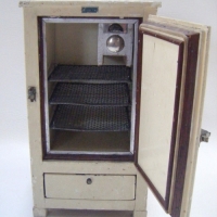 SALESMAN SAMPLE MODEL wooden & metal ELECTROLUX FRIDGE, Painted cream with metal fittings & Electrolux tag Approx 29cm H - Sold for $104 - 2009