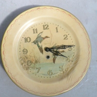 Vintage SMITHS tin plate wall ALARM CLOCK with flying DUCKS image to front - Sold for $55 - 2009