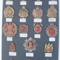 Card with 18 x named Military BADGES incl 4th Australian Infantry, 23rd Light Horse, 2nd Bengal Lancers, North Devon Imperial Yeomanry, Liverpool Scot - Sold for $214 - 2009