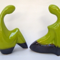 Pair of RETRO Post War Australian POTTERY ELLIS Figures - Man & Woman stylised forms - Lime Green glaze and Bronzed to lower - Unmarked - Approx 24cm high - Sold for $342 - 2009