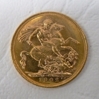 1902 22ct gold full SOVEREIGN - Edward V11- Melbourne mint - 79881 grms - Sold for $293 - 2009