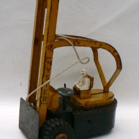 1950's yellow metal BOOMEROO toy -  Hyster Forklift - works - 28cms H - Sold for $104 - 2009