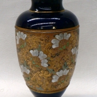 19th C Royal Doulton Chine VASE - blue ground with incised, applied & gilded dcor, - 28cms H, Doulton & Slater patent) - Sold for $134 - 2009