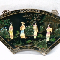 Pair decorative ORIENTAL wooden handpainted PANELS with applied GIESHA girls - 61cm long - Sold for $61 - 2009