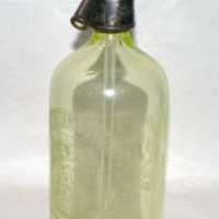 Victorian Soda Syphon - Citron Chromium/Uranium Glass - E Rowlands, Three Cities - Miner & Farmer TM - Good Condition - Sold for $122 - 2009