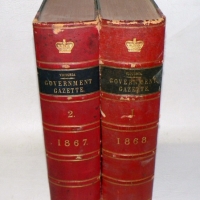 2 x leather bound VOLUMES - Victoria GOVERNMENT GAZETTE - incl July to December 1867 & January to June 1868 - Sold for $79 - 2009