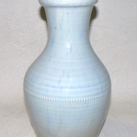Early MOORCROFT pale speckled blue VASE with ribbed center - impressed Potter to HM The Queen, 1928-1949 - 19cm high - Sold for $171 - 2009