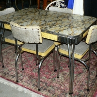1950/60s Chrome & Laminated 5pc DINING SUITE - Fantastic table w marblized top & Matching chairs - af - Sold for $146 - 2009