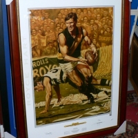 Large framed & signed ROYCE HART tribute - signed by Hart & artist JAMIE COOPER - numbered 418500, with COA to back - 72 x 55cm - Sold for $232 - 2009