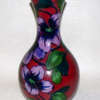 Art Deco Royal Stanley  Jacobean Ware VASE - deep pink ground with large all over flowers & leaves - 24cms H - c1928-31 - Sold for $85 - 2009