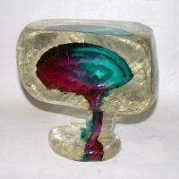 1960's Sommerso art glass SCULPTURE - clear crackle glass with encased  oval in turquoise & dark pink to top section - pinkturq Flowing through s - Sold for $268 - 2009