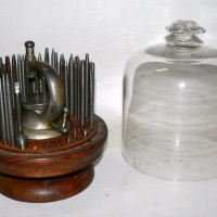 Vintage German made WATCH MAKERS tool SET - various sized TAPERS with PRESS - with wooden base & GLASS DOME - Sold for $146 - 2009