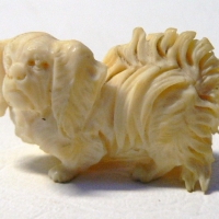 Vintage Oriental carved  IVORY figure of a Pekinese Dog - 4cms W - Sold for $73 - 2009