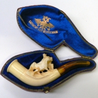 Victorian Meerschaum PIPE decorated with carved horses in original case - Sold for $171 - 2009