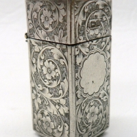 Pretty Victorian Sterling silver tall square shaped traveling INK WELL - with pretty chaste work & hall marked - Sold for $79 - 2009