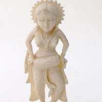 Carved Ivory Indian female Figure on wooden base - 825 cms H - mark to rear includes Rajasthan - Sold for $122 - 2009