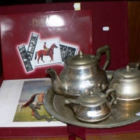 Group Lot - Lovely Deco EP Tea Set with EP Tray & HCover Book The Phar Lap Collection pub by Equus Pty, with original box and unmounted print - Sold for $61 - 2009