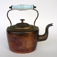 Victorian brass KETTLE with milk glass HANDLE - Sold for $55 - 2009