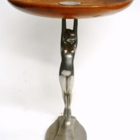 Lovely Deco FRUIT STAND - silvered NUDE FEMALE column with wooden plate - Sold for $110 - 2009
