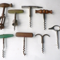 7 x vintage CORKSCREWS, 4 x  Victorian incl Eyebrow, dome, turned wooden crossbar types, Catios Aberdeen whisky etc - Sold for $92 - 2009
