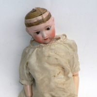 Vintage bisque DOLL with glass eyes, open mouth, jointed  composition body, marked FY Nippon 403 - 52cms L - needs wig - c1900 - Sold for $134 - 2014