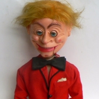 Large plastic male caricature Ventriloquist DOLL wearing red jacket & black pants - Sold for $67 - 2014