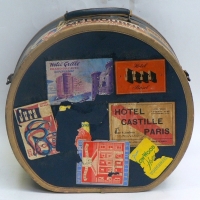 Vintage Hat Box Covered with Stickers from Holiday Destinations - Sold for $159 - 2014