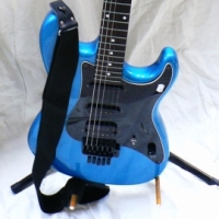 Cased  Vester ELECTRIC GUITAR - Strat shape w 2 x single coil & 1 humbucker pickup - Blue body w black scratch plate - Sold for $232 - 2014