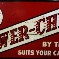 Large Vintage Enamelled Sign CALTEX POWER CHIEF (BY TEST - SUITS YOUR CAR BEST), 92 X 183 CM (made by Standard Signs Pty Ltd) - Sold for $610 - 2014
