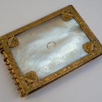 Victorian gilt ormolu & carved mother of pearl card case with pencil - Sold for $79 - 2014
