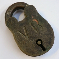 Vintage Vic. Rail Brass Padlock, stamped VR (1P) to front - Sold for $55 - 2014
