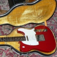 Unmarked TELECASTER copy Electric Guitar - in hard case, red & white body w 2 x single coil pick-ups, fab cond Wguitar stand - Sold for $159 - 2014