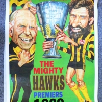 2 x Vintage HAWTHORN Football Posters - Rogers 1989 Premiership Poster & Weg material poster - Sold for $61 - 2014