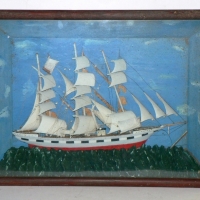 Victorian 3D model SHIP display in wooden DISPLAY CASE - 54cm long (needs some re-assembly) - Sold for $61 - 2014