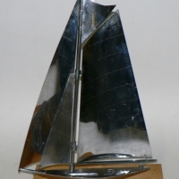 1930s Deco chrome SAILING SHIP on wooden base - 39cm high - Sold for $79 - 2014