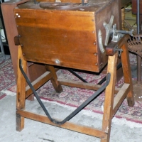 Rotating  Pine Butter Churn On Solid A Frame -  Cherry's & Sons Concussion Churns marked to top - Sold for $244 - 2014
