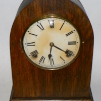 Vintage GILBERT Clock Co wooden cased MANTLE CLOCK - Cathedral style shape, with STRIKE & CHIME movement - movement dated 1913 - 33cm high - Sold for $67 - 2014