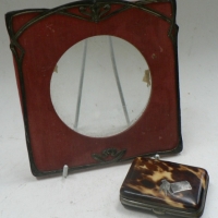 2 items - pretty Victorian square Tortoiseshell purse with inlaid silver bird & envelope dcor & Art Nouveau photo Frame - Sold for $61 - 2014