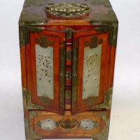 2 x Ornate Oriental Pieces - Small Cabinet and Trinket Boxes both with carved soapstone panels etc - Sold for $146 - 2014