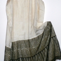 1920's cream silk under dress with triple layered skirt covered in black net lace (Syme) - Sold for $73 - 2014